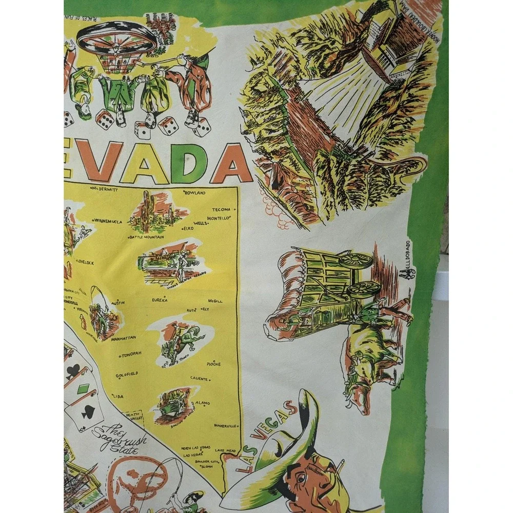 Vintage 1940's Las Vegas Nevada rayon novelty print scarf colorful